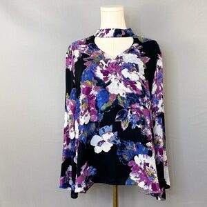 The Limited Black and Purple Floral Blouse With Black Shell Liner